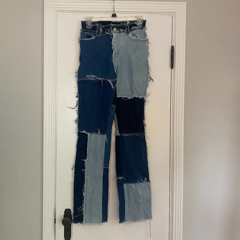Jaded London Patchwork Denim Distressed Boyfriend Fit Jean Size 24